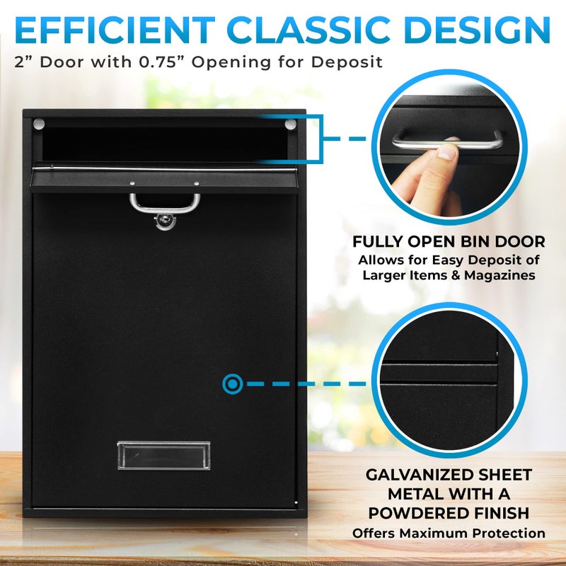 Yulli Wall Mounted Locking Vertical Dropbox Mailbox - Safe and Secure (Large) | Made with Galvanized Steel (Black) - Image 5